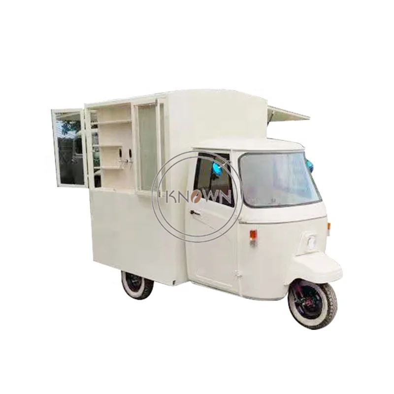 Triciclo eléctrico Tuk móvil, carrito de madera para comida Piaggio Ape, carrito de café, gran oferta