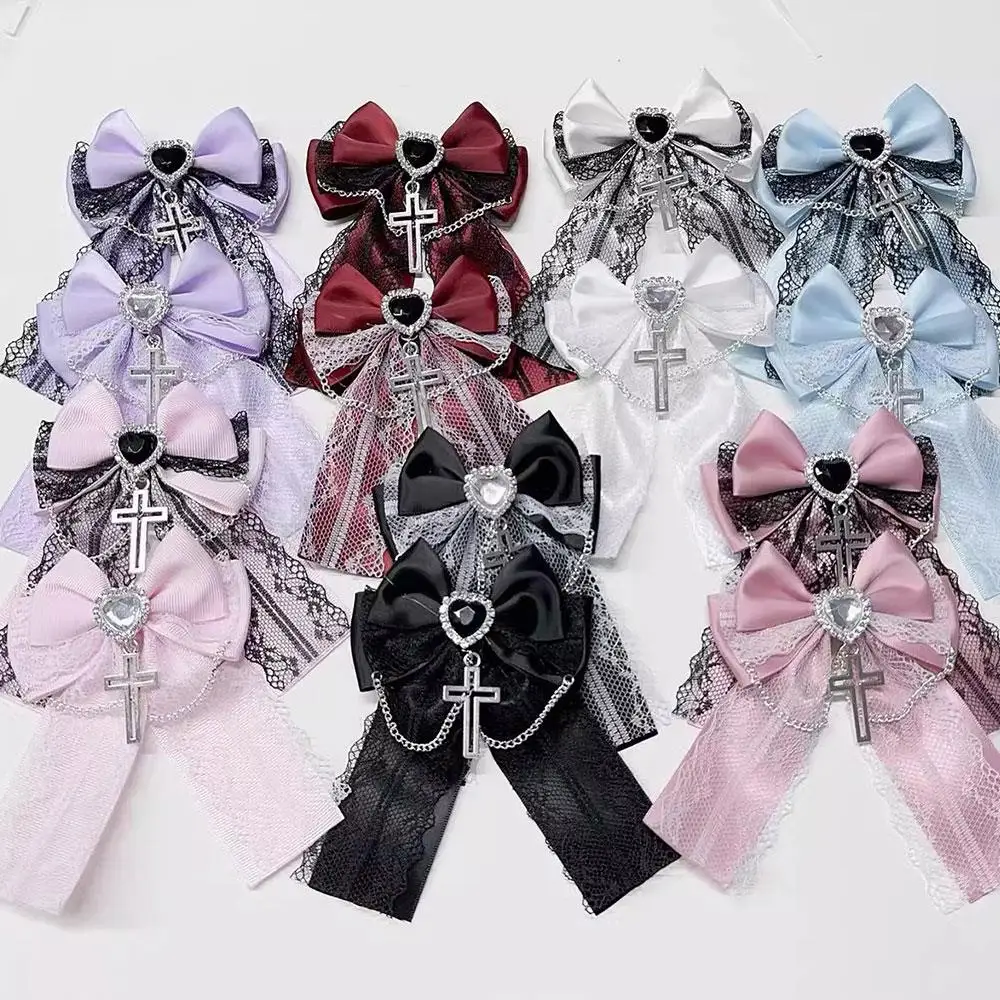 Harajuku Y2K الألم Ita حقيبة الديكور القوس مقاطع دبابيس الشعر فتاة لوليتا القوس الدانتيل ذيل حصان مشبك شعر القوطية الصليب إكسسوارات الشعر