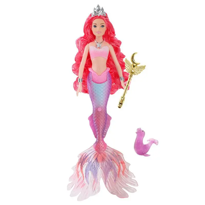Bambole a sirena Illuminazione musicale Giocattoli per bambini Corpo di bambola colorato Rosa Blu Rosso Viola Capelli Accessori in miniatura per