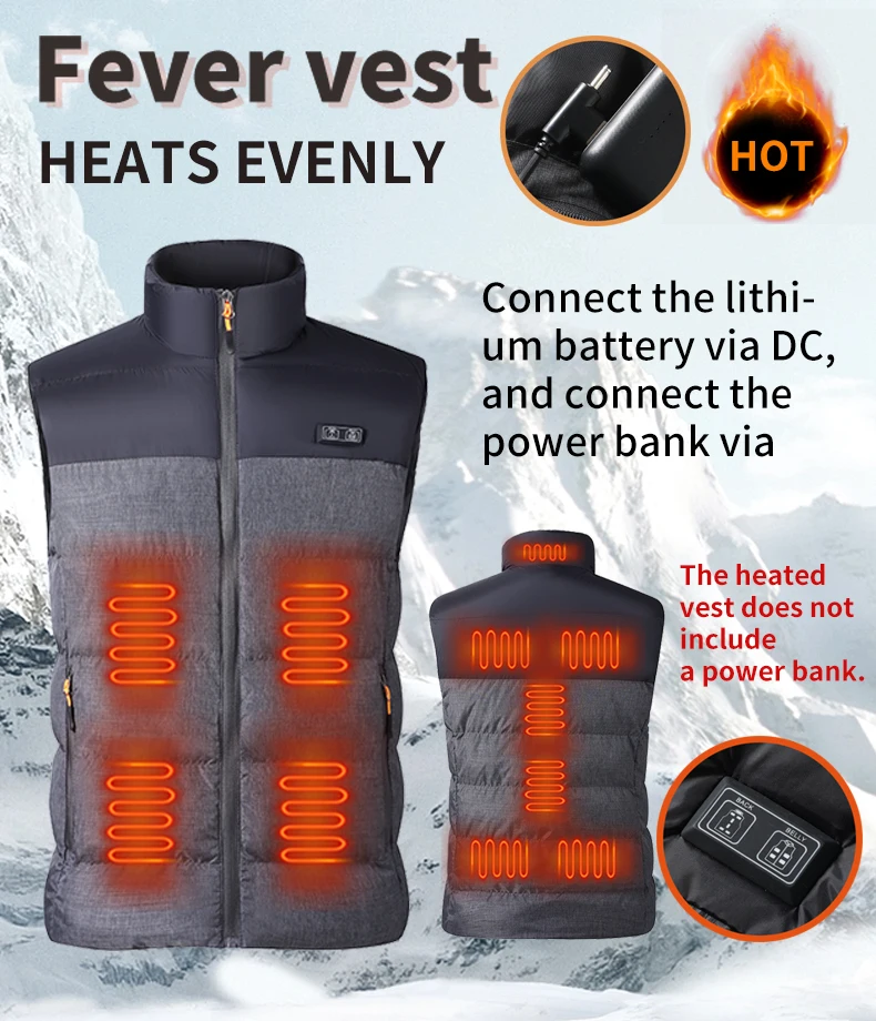 Herren Winter Smart-Heizweste: Unabhängige Temperaturregelung vorne und hinten, 11 Heizzonen, USB-betrieben, Übergröße – Detail 1