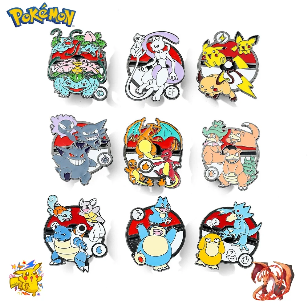 

Pokemon Pikachu Brooches Charizard Mewtwo Gengar Eevee Anime Figures Metal Enamel Badges Backpack Clothing Lapel Pins Toys Gifts