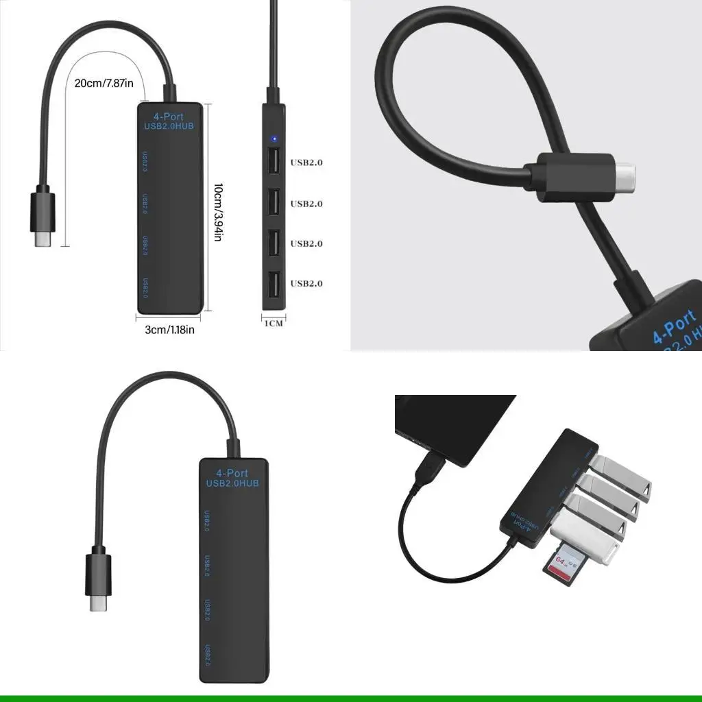 U55C Type C USB Hub Expands To 4 USB2.0 Port For Computers And Devices Charging