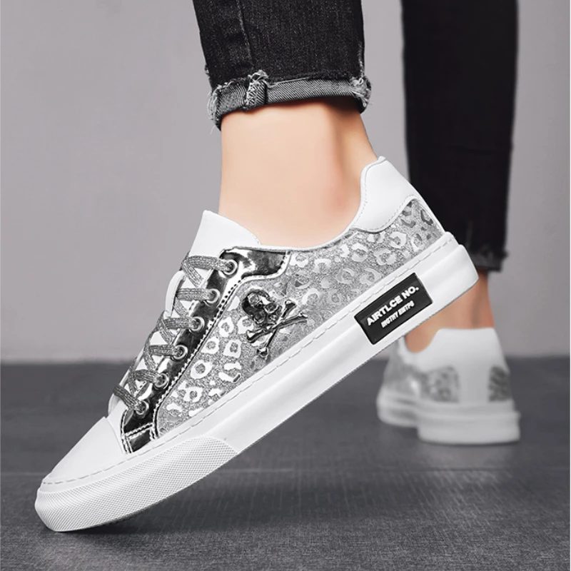Trend Designer Casual Shoes for Men Street Tinsel Skulls Flats Vulcanized Fashion Brand Luxury Sneakers Jogging Man Sport Shoes