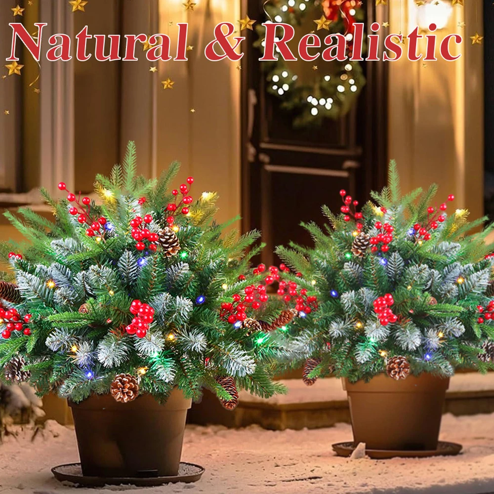 

Christmas LED Xmas Pine Tree Stake Outdoor Faux Branch Decor with Pinecones Flowerpot Wreath Garden Entryway Festive Ornament