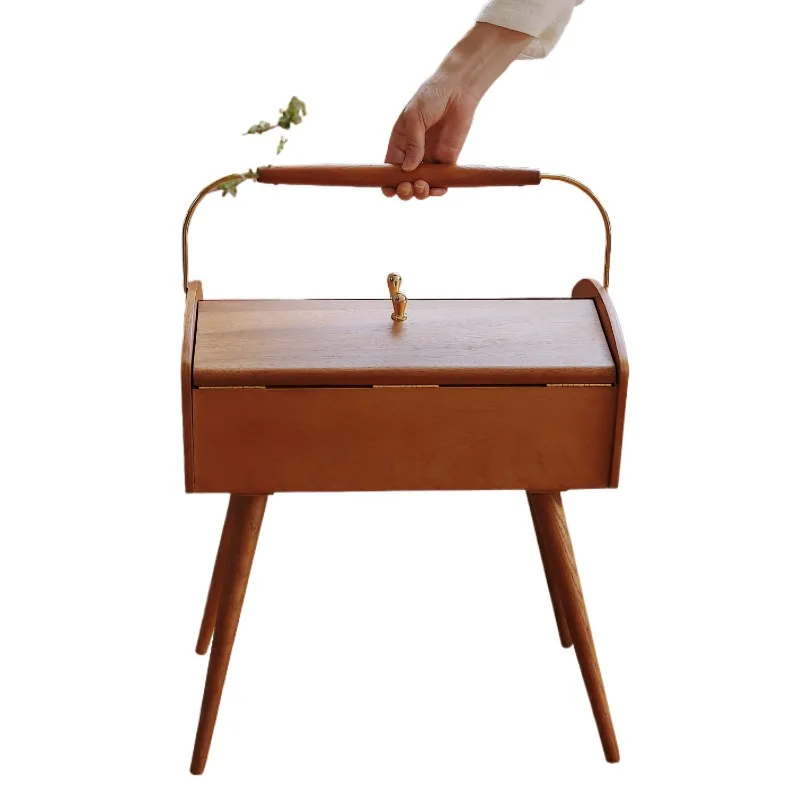 

Retro portable mobile solid wood storage cabinet, living room, bedroom jewelry compartment storage box, bedside storage