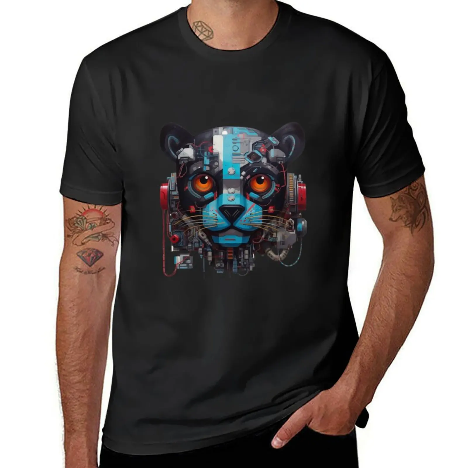 Fierce Robot Panther Face Art - Bold and Striking Wildlife Design T-Shirt quick-drying new edition Short sleeve tee men