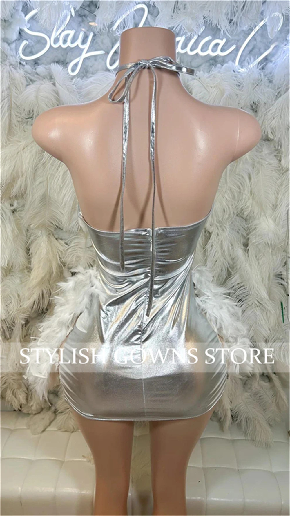Shining Red Crystal Short Prom Dress For Black Girl Homecoming Senior Cocktail Dress Birthday Party Gown 2025 Feathers Customiz image 6