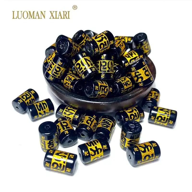 8x12MM Cylinder 6-character True Words Buddha Beads Imitate Onyx Glass Spacer Beads for Jewelry Making Diy Bracelet  Accessories