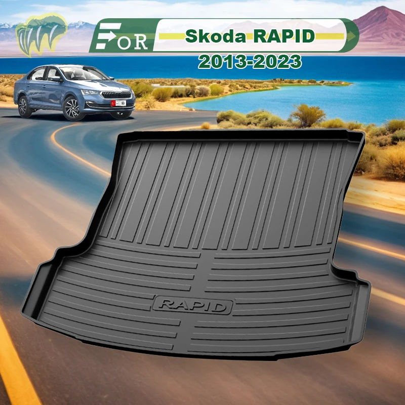 

For Skoda RAPID 2013-2023 TPE Custom Fit Car Trunk Mat All Season Black Cargo Mat 3D Shaped Laser Measured Trunk Liners