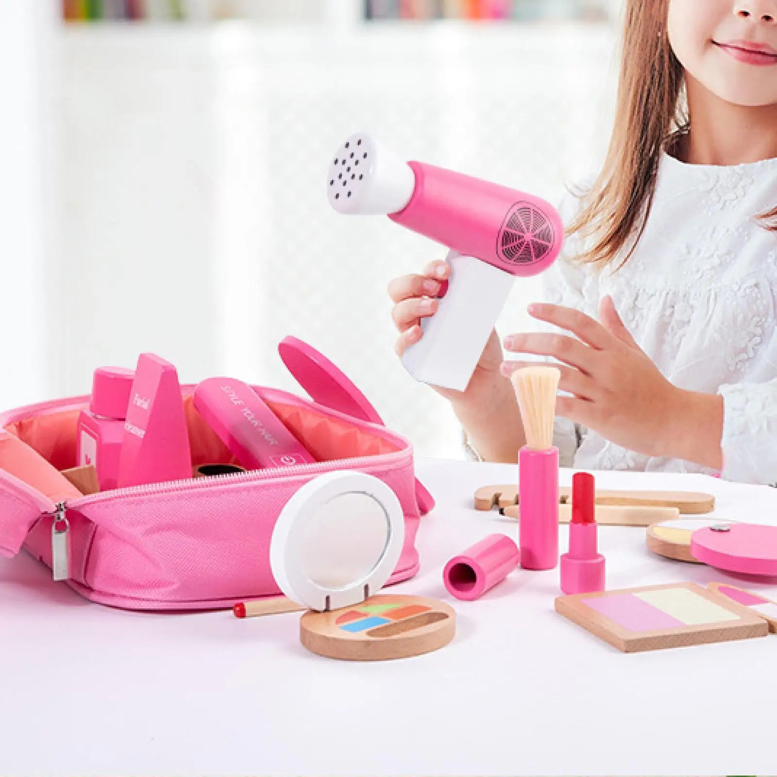 

Kids Pretend Play Hair Comb Birthday Gift Fine Motor Skills Wooden Makeup Toy Set for Toddlers Kids Ages 3-6 Children Girls