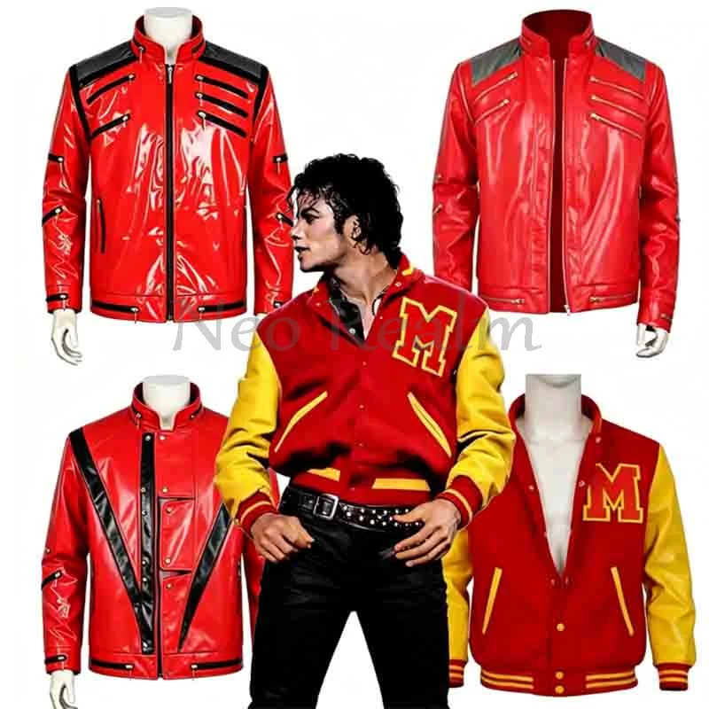Costume de cosplay classique Michael Pop avec veste rouge et fermetures éclair, garnitures noires, tenue de scène pour homme, Pâques