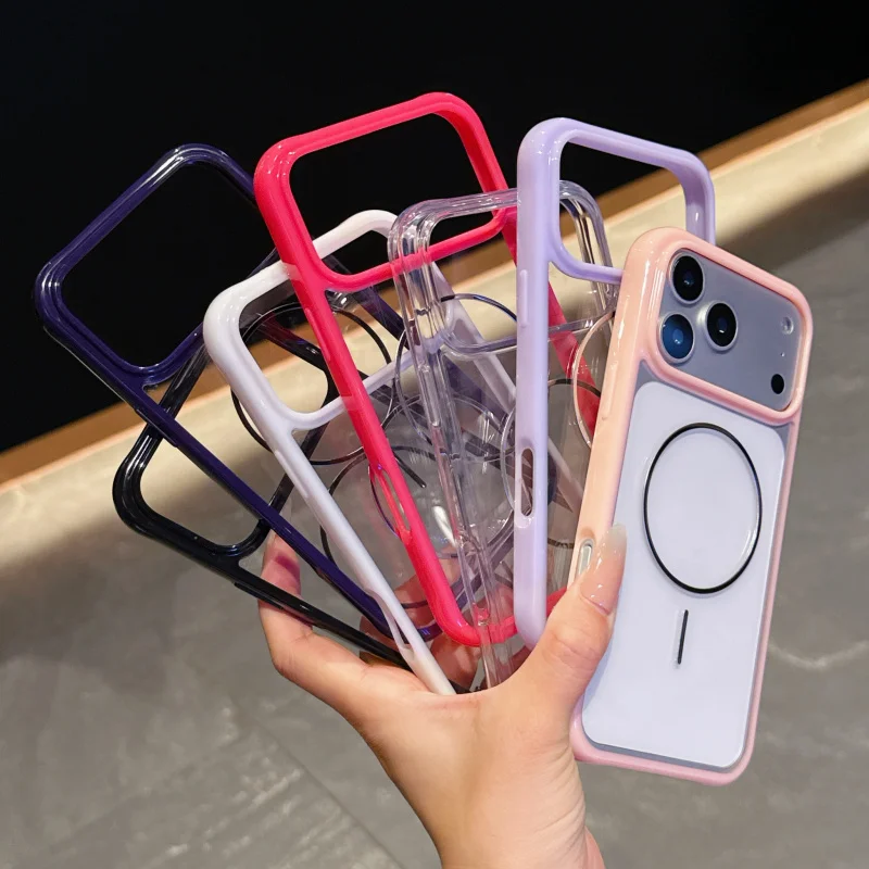 เคสใสอะคริลิกสำหรับ iPhone 17 Pro Max บาง ดีไซน์วงกลม แม่เหล็กดูดติด รุ่น 16/15 สองสี ป้องกันการตก ป้องกันการลื่น
