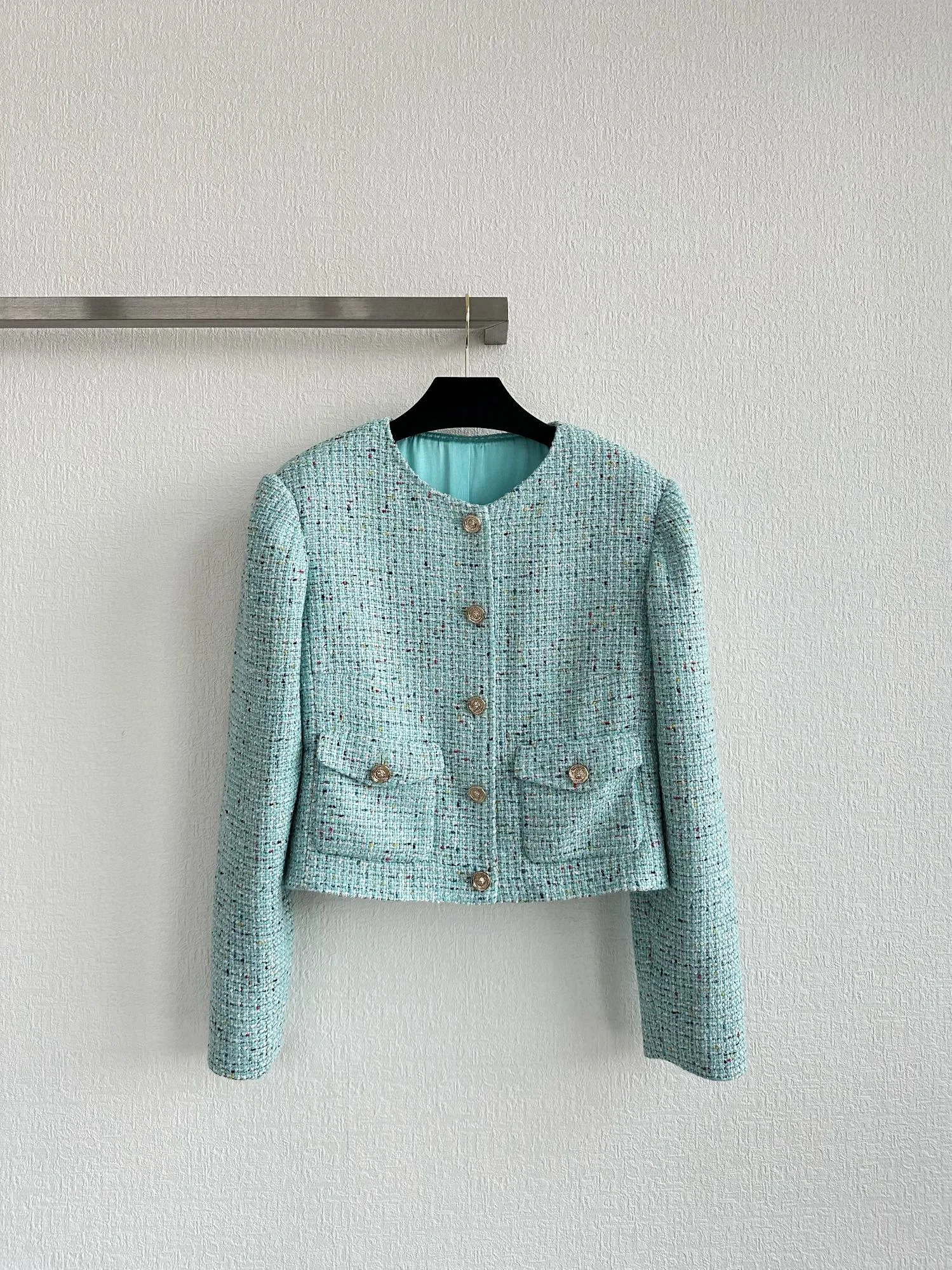 

Новая женская короткая куртка из грубого твида с круглым вырезом на пуговицах на заказ