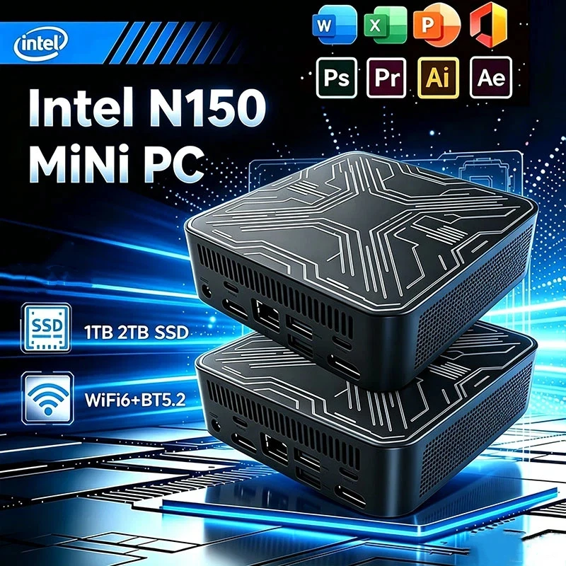 2026 Intel N150 Mini PC Portable Computer 8GB 16GB RAM 1TB 2TB SSD Gaming PC HD Wifi 6 BT5.2 Office Desktop Work PC