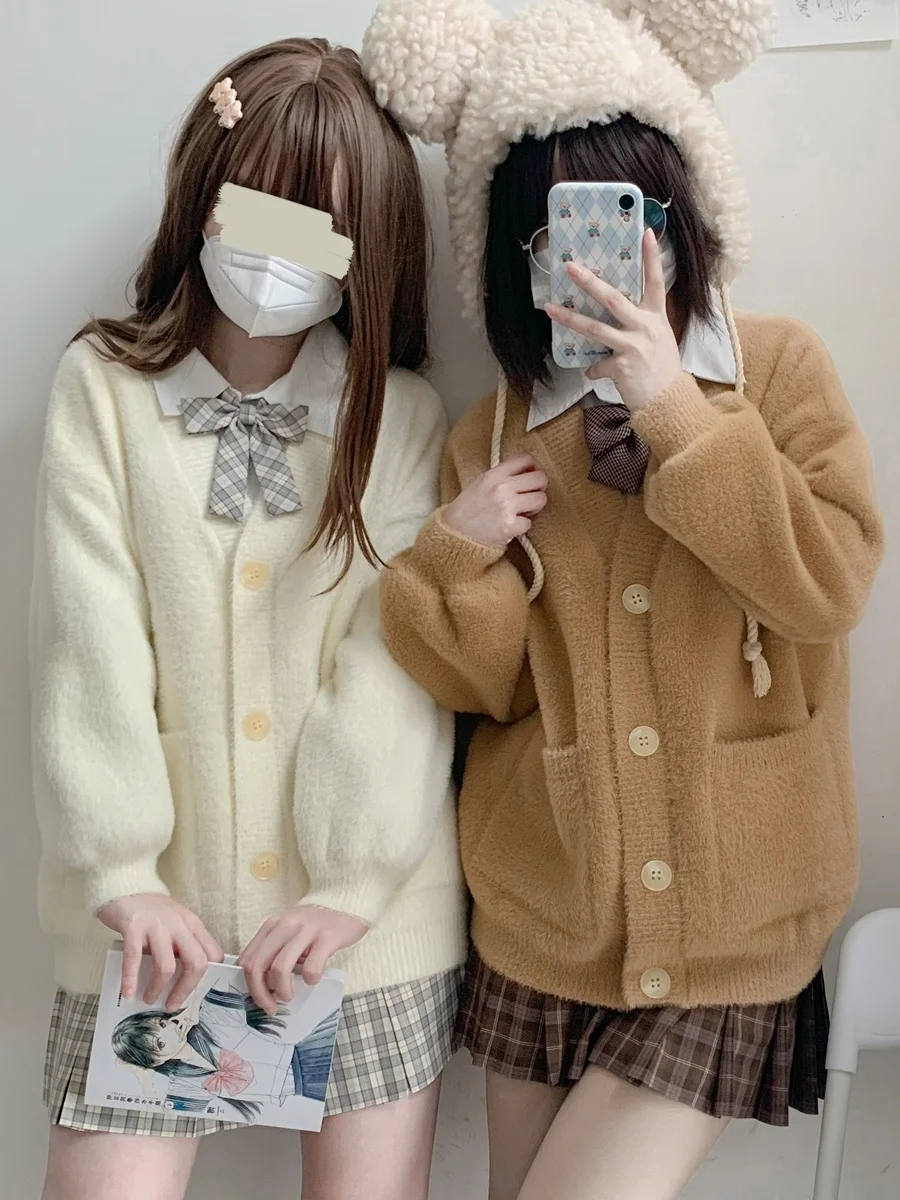 

Original Little Seven Sauce JK orm Faux Mink Sweater Jaet Women's Thi Knitted Cardigan Autumn Winter Warm Sweet Sle