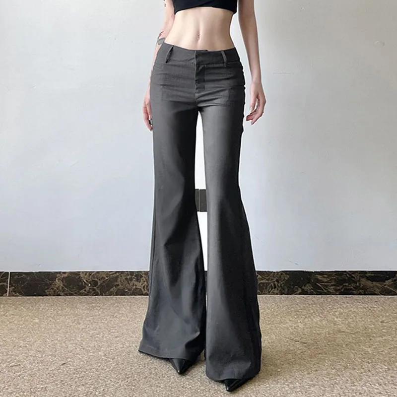 American Low Waist Bell Bottoms Y2K Fashion Streetwear Slim Wide Leg Pants Spring New Simple Basic Solid Ladies Suit Trousers