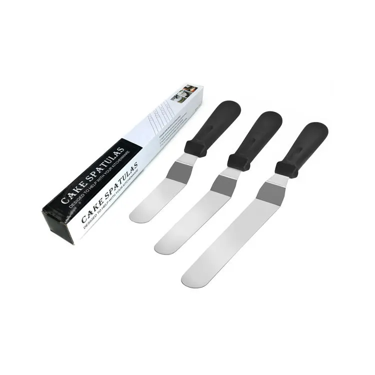 Color Boxed Stainless Steel Cake Spatula Three-Piece Set Baking Curved Kiss Knife Cream Spatula