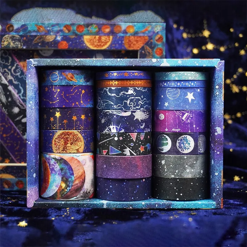 Starry Sky Themed Washi Tape Set with 19 Rolls for Decorative Journaling and DIY Crafts