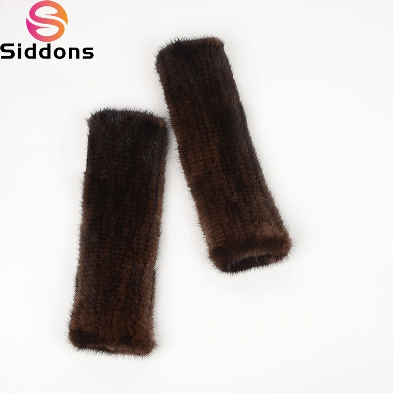 New Women 100% Real Genuine Knitted Mink Fur Mittens Winter Warm Lady Real Fur Fingerless Gloves Handmade Knit Mink Fur Mitten