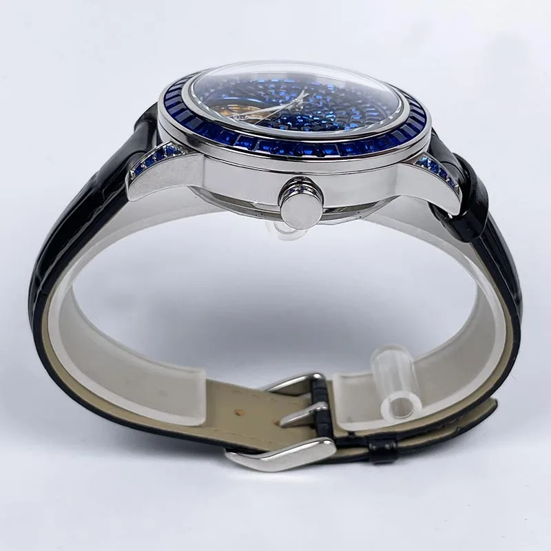 PINDU جديد ساعة ميكانيكية للرجال الماس مضيئة مؤشر الياقوت ساعة اليد للرجال الساعات Montre أوم هدية صندوق P5037