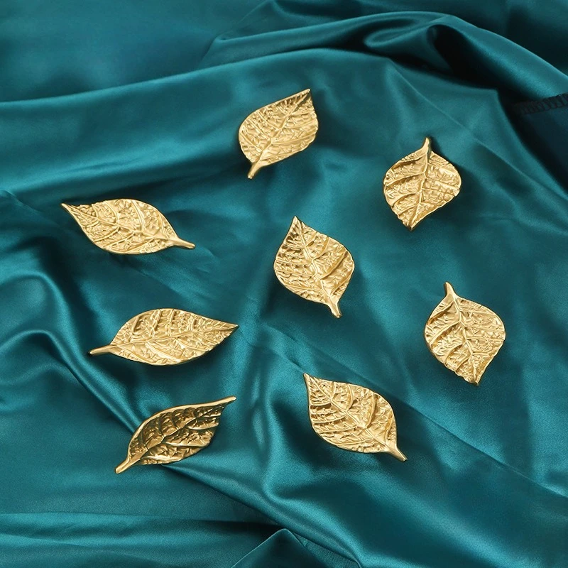 Pure Copper Gold Tree Leaf Cabinet Handles Modern Nordic Brass Pulls for Drawer Cupboard Wardrobe Door Furniture Hardware