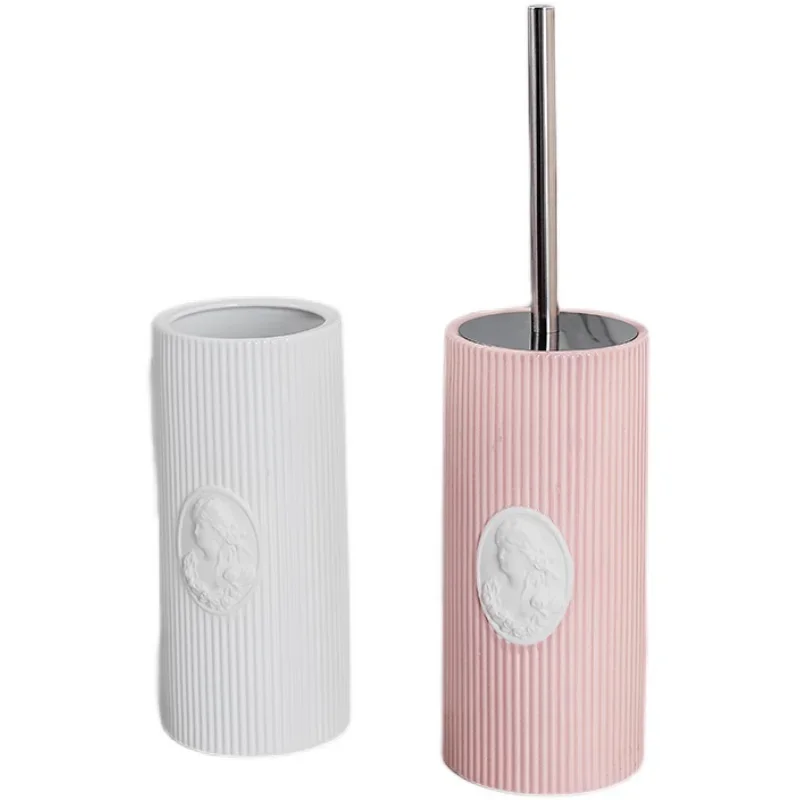 European-style Ceramic Toilet Brush Set Bathroom WC Cleaning Tool Stainless Steel Handle WC Cleaning Toilet Brush Pink White