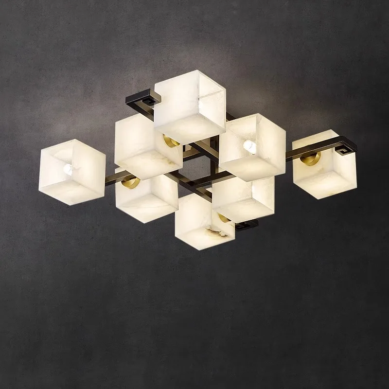 

Nordic Living Room Apartment Creative Square Brass Marble Ceiling Lamp Nordic Dining Room Lobby Ceiling Lights