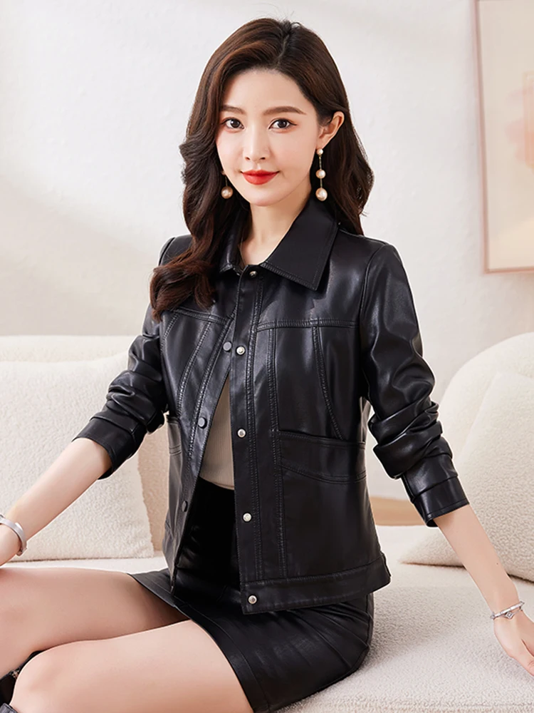  Ning Genuine Leather Jacket Women's Short Style 2026 Spring New Fashionable Sheepskin Slim Fit Large Size Coat