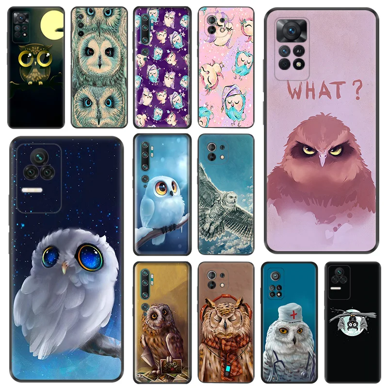 

Phone Case For Redmi 10C 10A Note 11 Pro 10 10s 11s Pink Cute Owl Cartoon Xiaomi 10t 11t Lite Black Soft Protective Cover