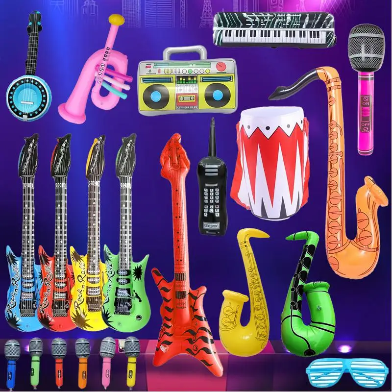 

Inflatable Rock Star Toy Set Inflatable Musical Instrument Guitar Piano Saxophone Balloons Props Party Concert Theme Decorations