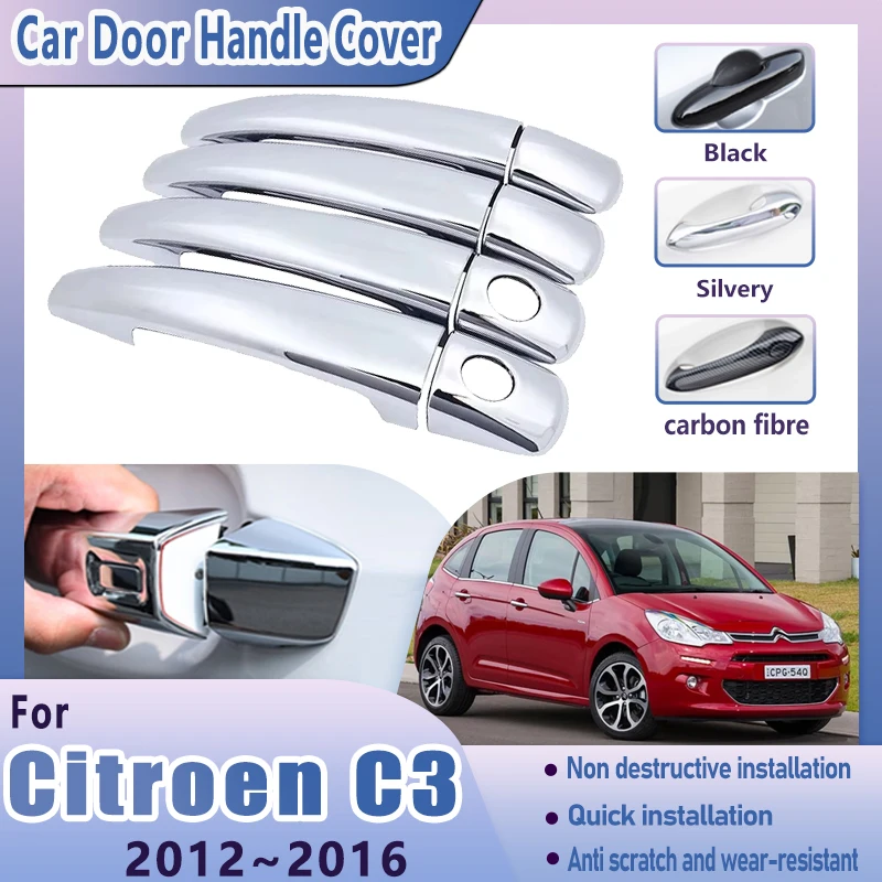 

Car Door Handle Cover For Citroen C3 2012 2013 2014 2015 2016 SC A51 Carbon Fiber Chrome Handles Trim Stickers Auto Accessories