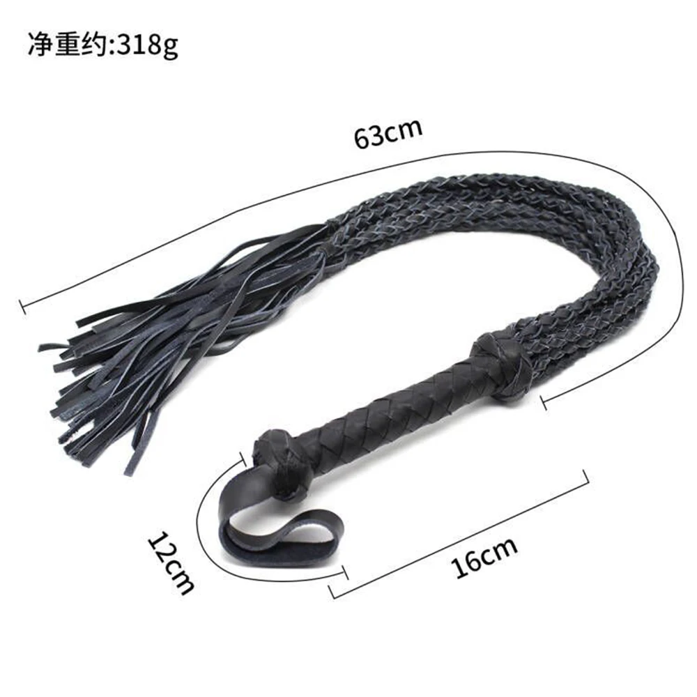 79CM Genuine Leather Dreadlock Horse Whip with Leather Covered Handle And Wrist Strap for Horse Riding Flogger