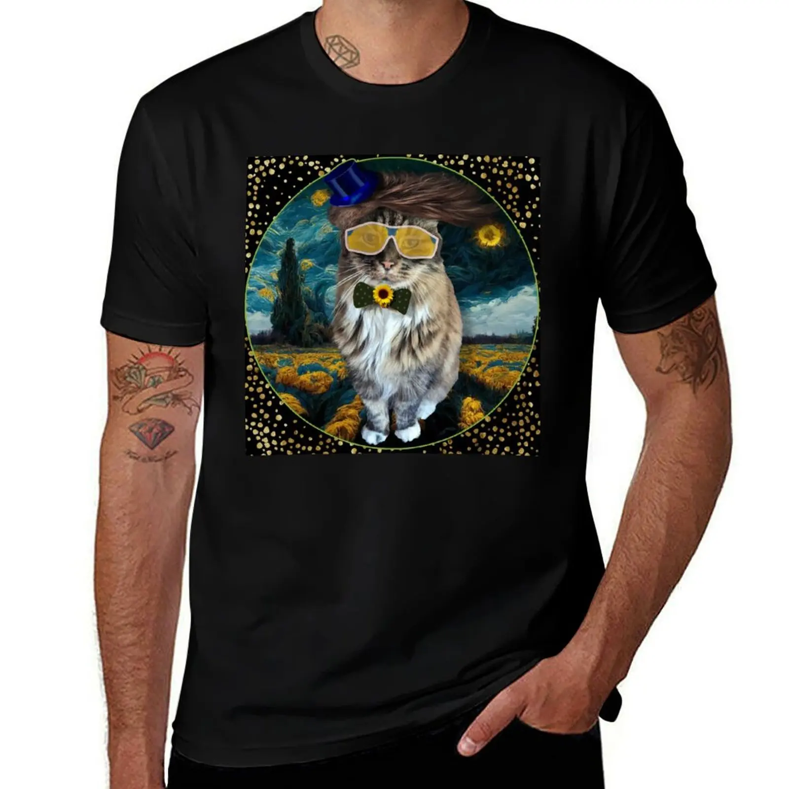 Starry nights for kitties T-Shirt Work Basic Short Sleeve Top T-Shirt