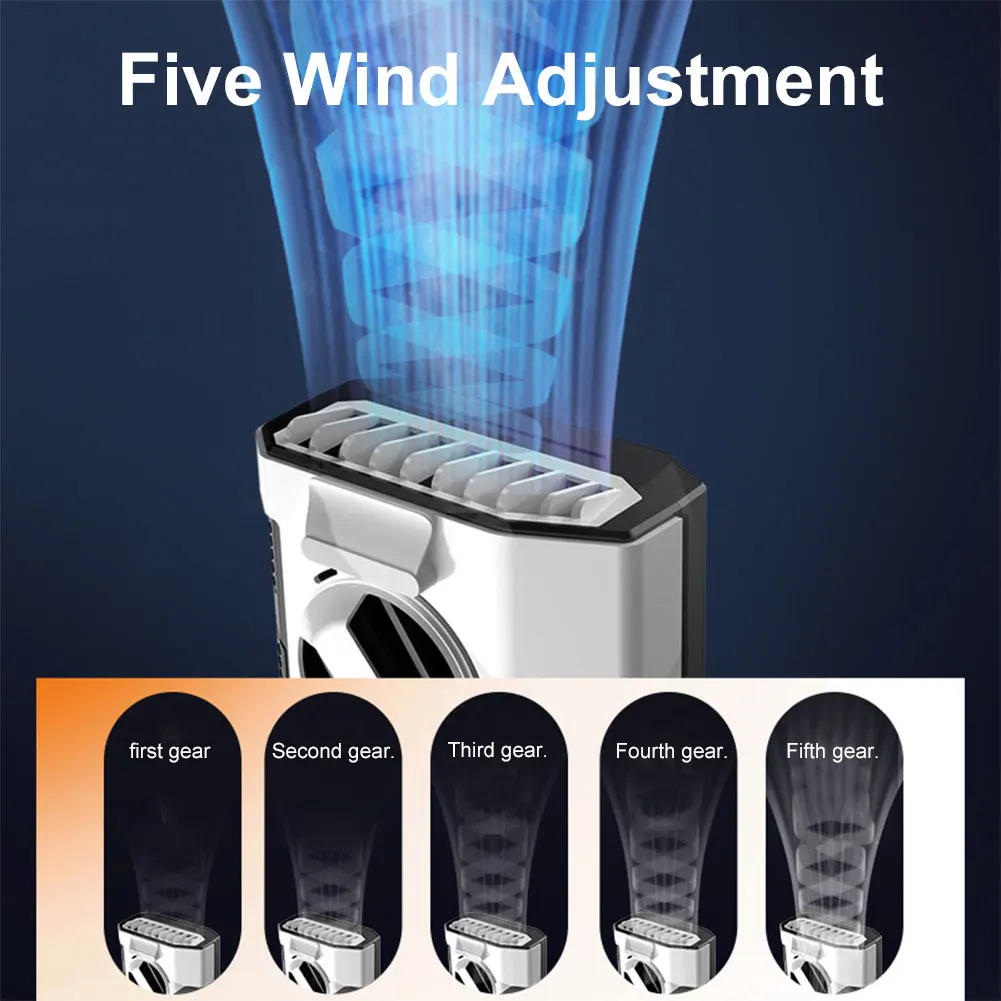 ポータブルウエストファン 充電式 5段階風量調節 ウェアラブルベルトファン LEDデジタルディスプレイ パーソナルボディファン 強力な風量 アウトドアワーク用