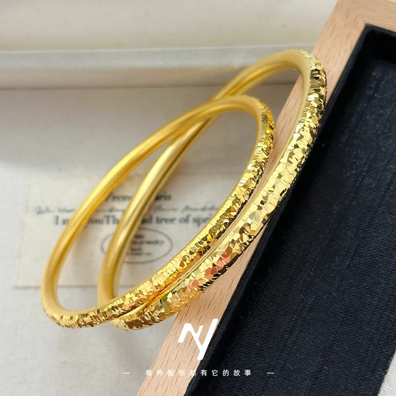 Light luxury design Bingbing Internet celebrity inheritance single ring 9999 24K Real Gold Women's Elegant Circle 5mm Bracelet