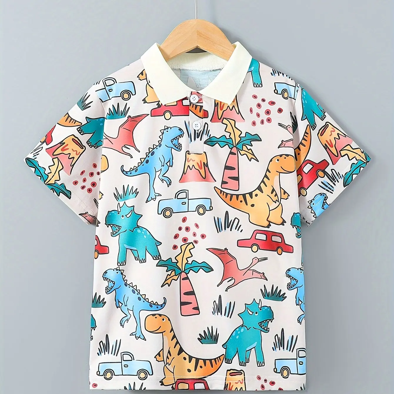 T-Shirts for Children Boy's Cute Cartoon Dino Pattern Lapel Polo Shirts Short Sleeve Comfortable Summer Shirt Tops Clothing