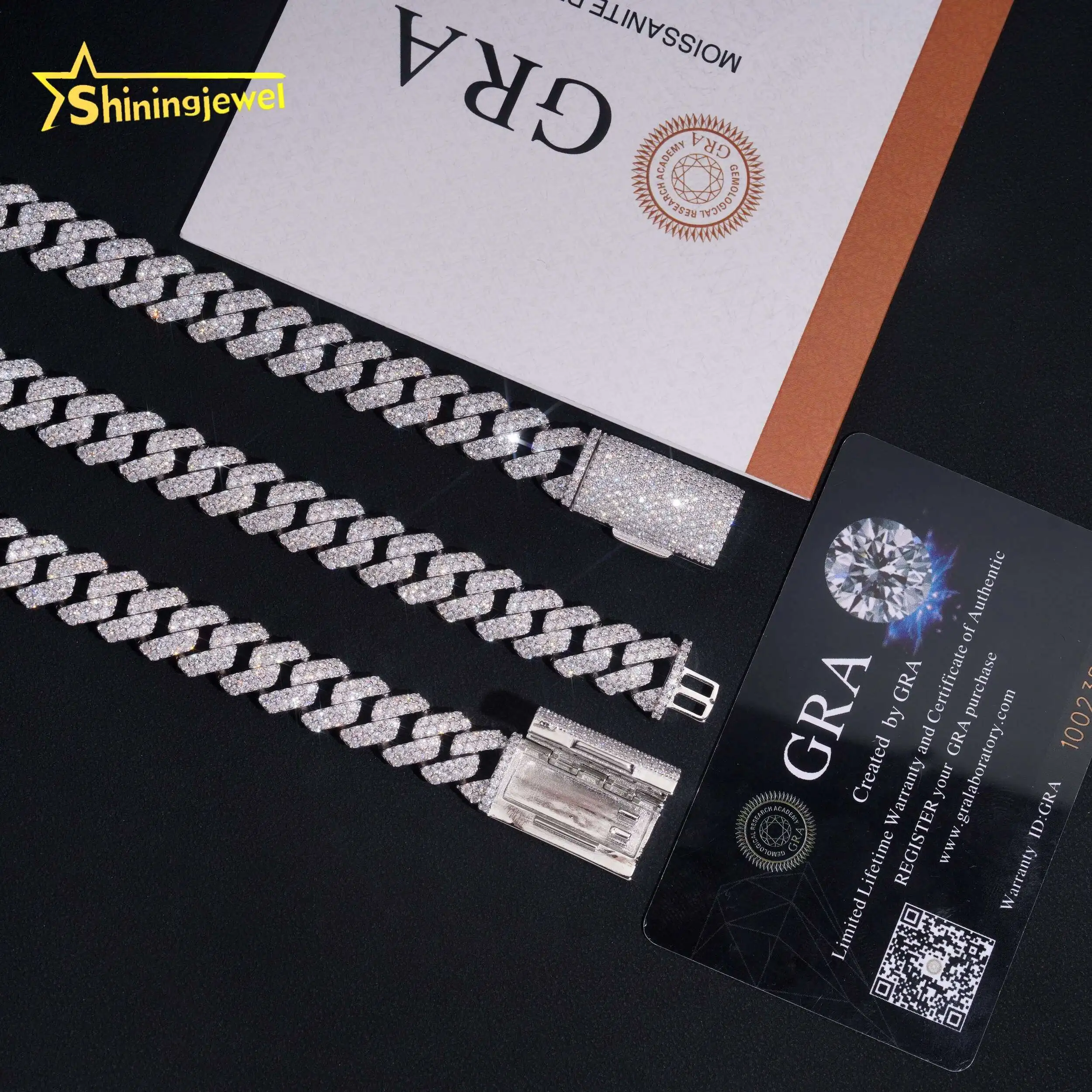 Jewelry Hip Hop 12mm Cuban Link Chain 925 Sterling Silver Gold Plated Pass Diamond Test VVS Moissanite Iced Out Cuban Necklace.