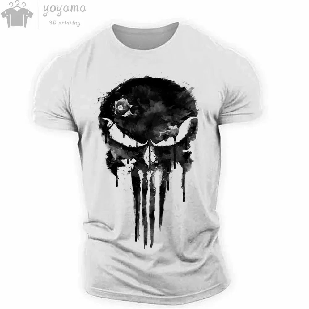 Herren-T-Shirt mit 3D-Druck, militärischer patriotischer Totenkopf, O-Ausschnitt-T-Shirt, übergroßes T-Shirt, kurzärmeliges T-Shirt, Sportbekleidungsoberteil für Herren – Detail 11