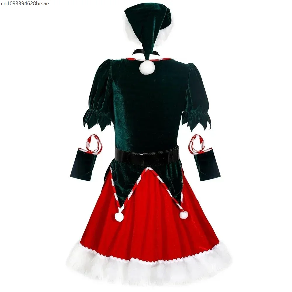 Q1 المرأة عيد الميلاد الجان زي حفلة عيد الميلاد تأثيري مثير فستان عيد الميلاد سانتا كلوز قزم زي X-Mas فستان يتوهم الزي