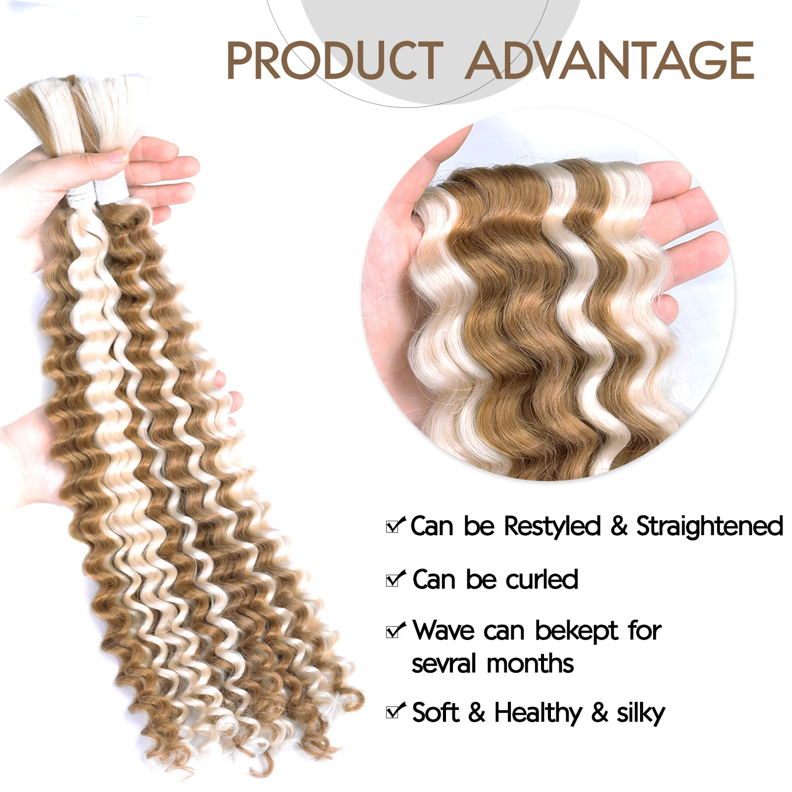 Deep Wave Bulk Synthetic Hair Mixed Synthetic Braiding Hair For Boho Braids Knotless Bohemian Braids Brown Curly Hair Bundles