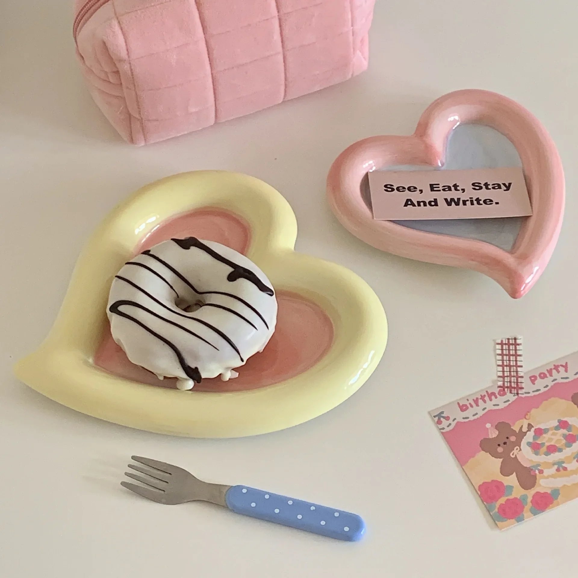 MPK New Series Hand Painted Heart Plate Underglaze Dessert Cake Plate Fruit