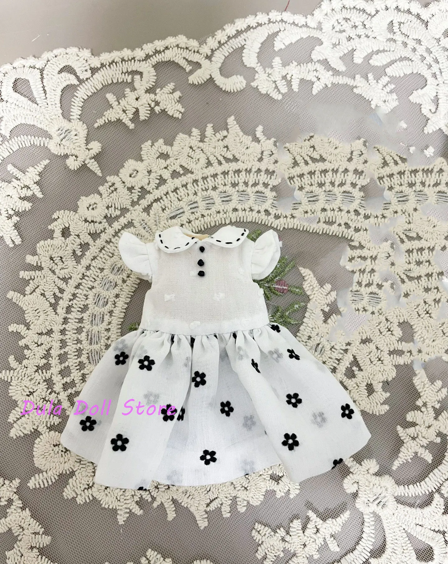 

Одежда для кукол Dula 2026: платья с черно-белыми цветами и бабочками на плечах, а также детские платья для кукол OB24, OB22, Diandian, JerryB 1/6
