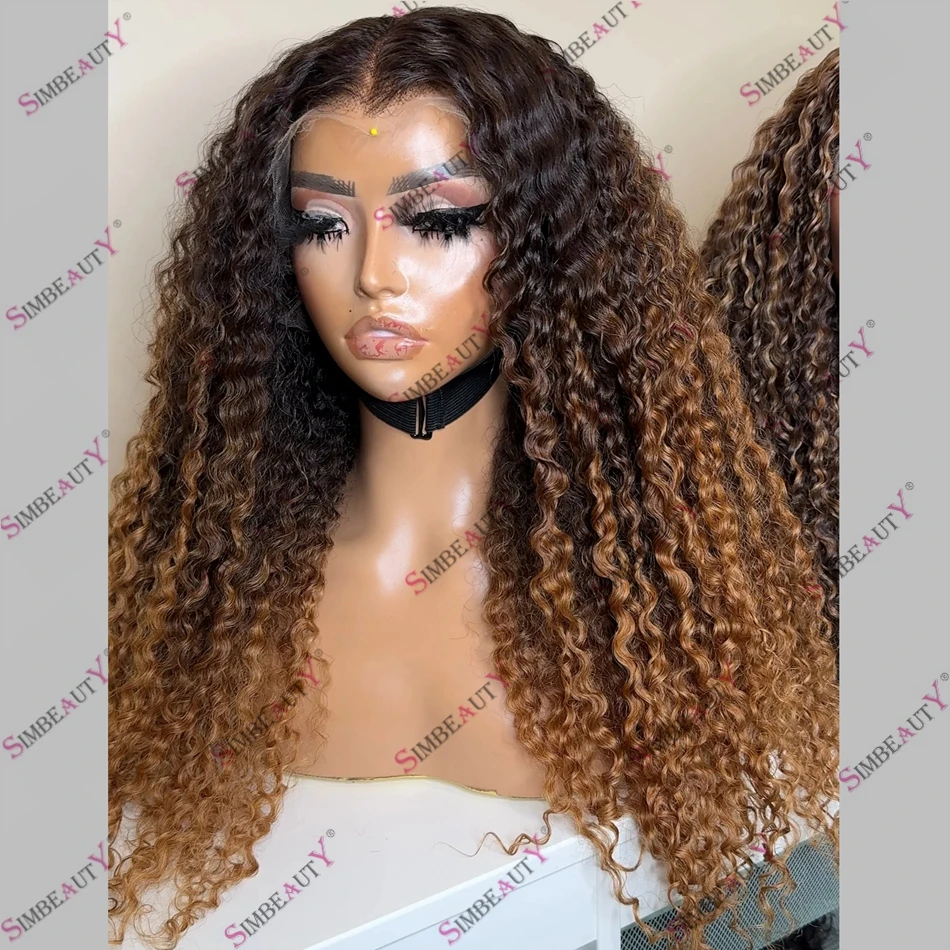 High Density Kinky Curly Omnre Auburn Blonde Human Hair Lace Front Wig for Black Women 13x6 Lace Front Wig Natural Hairline