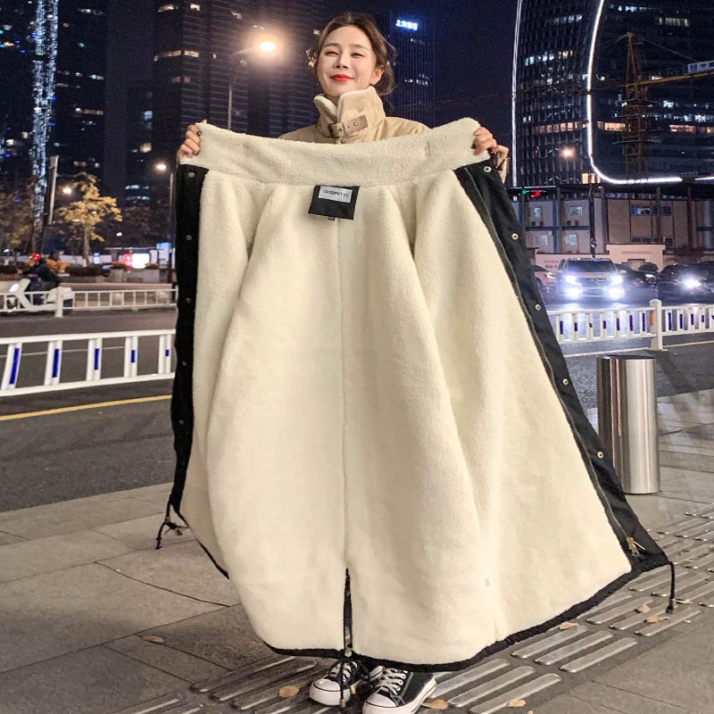 홍콩 스타일 겨울 자켓 트렌디 인 플리스 안감 파카 코튼 패딩 코트 여성 중간 길이 한국어 버전 루즈핏 홍콩 스타일 겨울 자켓 트렌디 인 플리스 안감 파카 코튼 패딩 코트 여성 중간 길이 한국어 버전 루즈핏