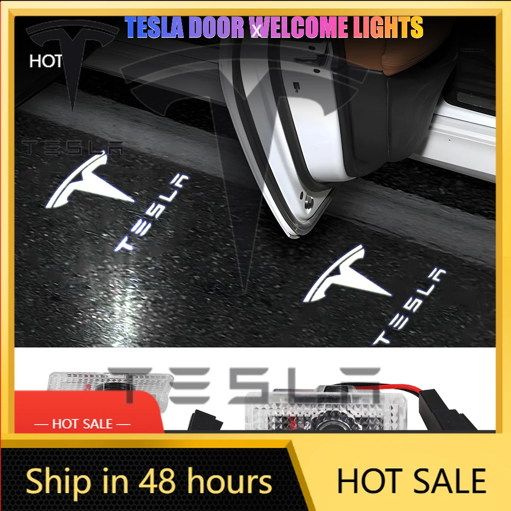 

Наклейка на автомобиль Tesla с LED-подсветкой, проектор для дверей автомобиля, аксессуары для Tesla Model 3, Roadster, Model Y