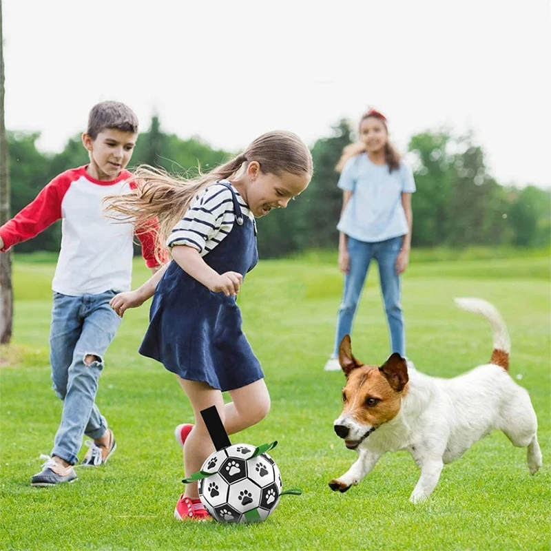 Kimpets-Juguetes De Fútbol interactivos para perros y niños, pelotas de entrenamiento al aire libre para morder, pelota deportiva para morder,