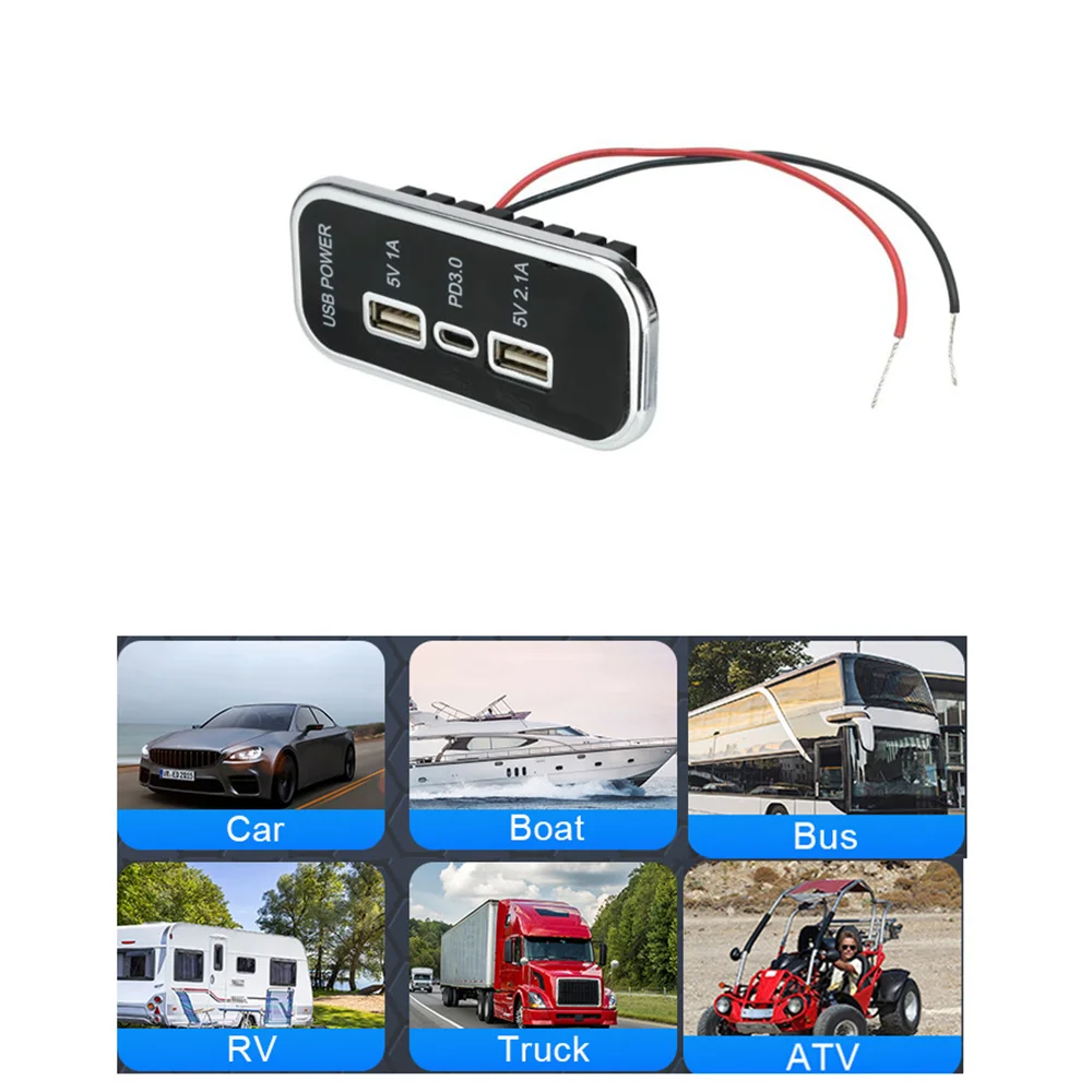

Universal Car Charger Socket Type C 12-24V 18W Dual USB Motorcycle Boat Car RV Power Adapter Car Accessories