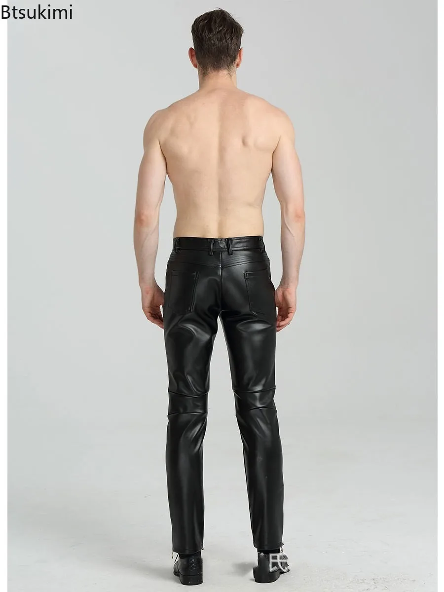 2026 الرجال بولي بنطال بنطال جلدي موضة سليم بنطال جلدي ربيع الخريف مرونة دراجة نارية السراويل مقاوم للماء النفط واقية الذكور السراويل