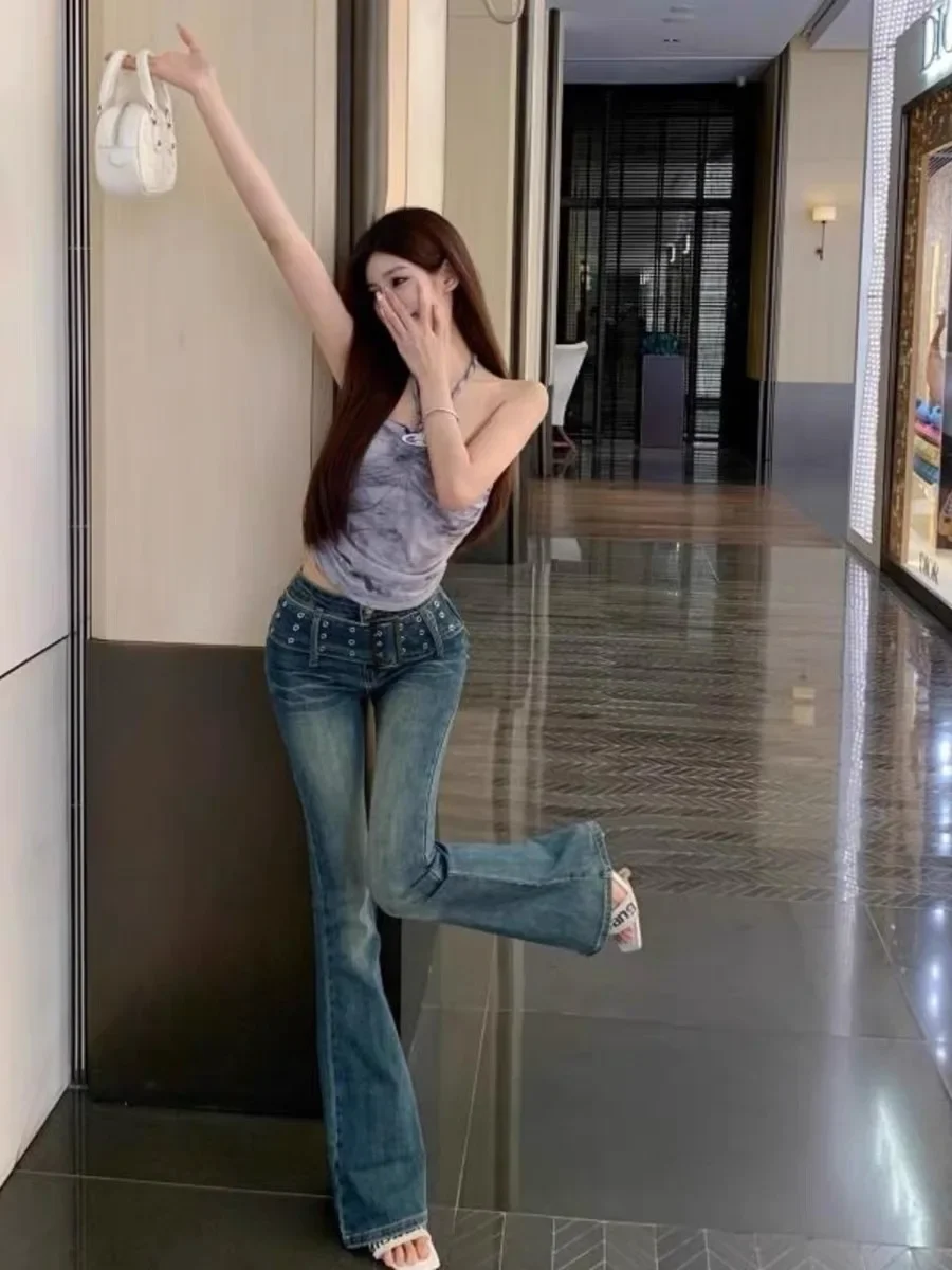 Damskie czarne spodnie dzwony retro, dopasowane, wyszczuplające, moda uliczna, spodnie Harajuku szerokie, spodnie do jogi, odzież estetyczna, spodnie do ziemi.