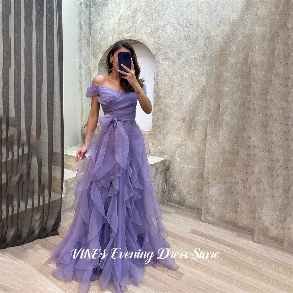 

Вечернее платье VINES Lilac с открытыми плечами, с поясом-лентой, многоярусное, с рюшами, из фатина, для выпускного вечера, для женщин, на заказ
